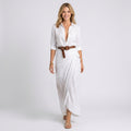 Two Piece Set – Button Shirt and Wrap Maxi Skirt Elegant Style