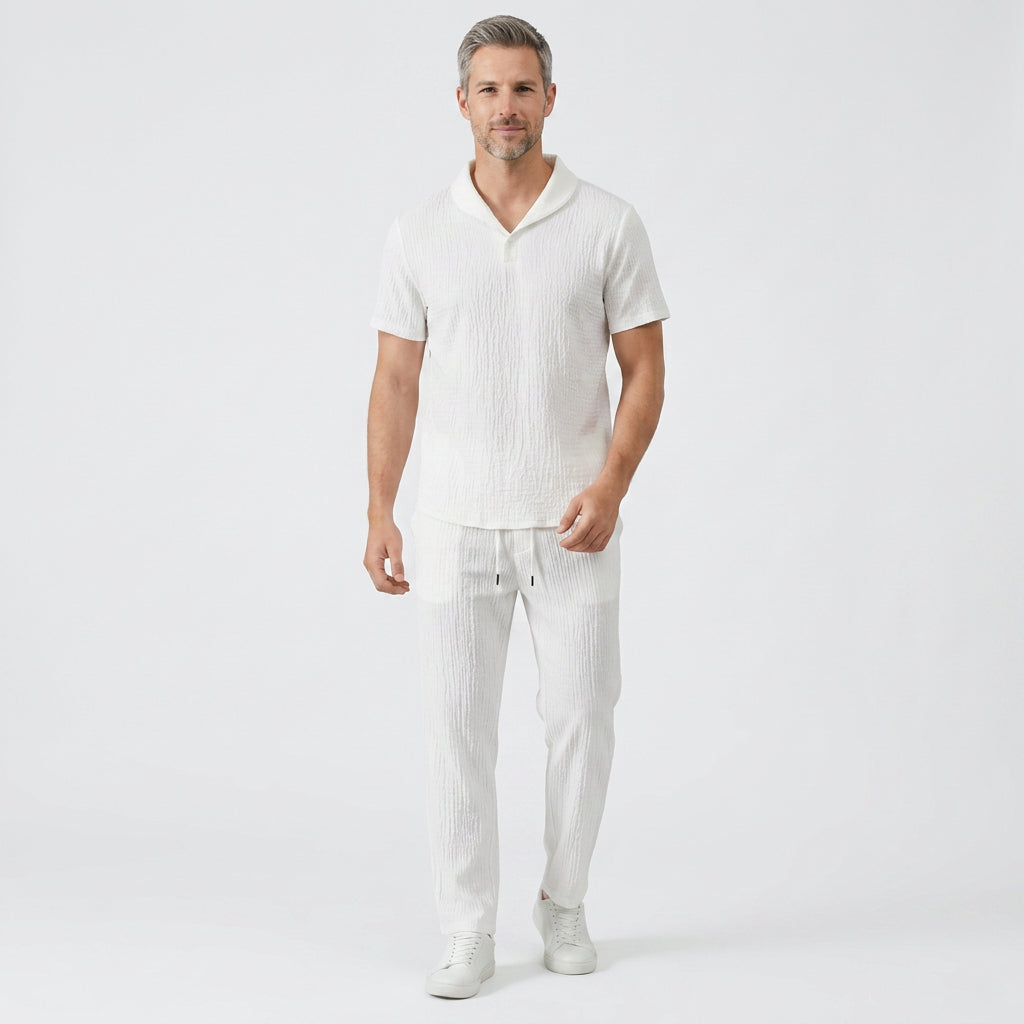 Men’s Textured Polo Tracksuit Set