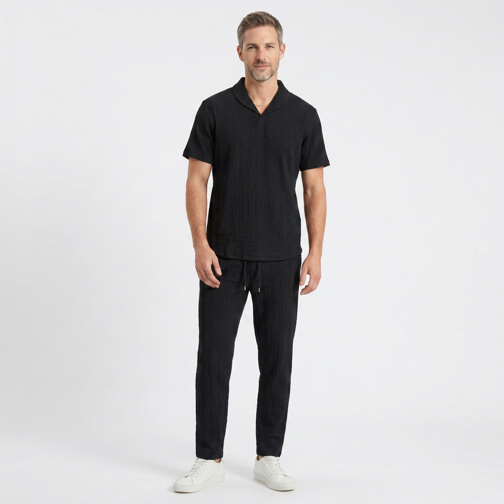 Men’s Textured Polo Tracksuit Set