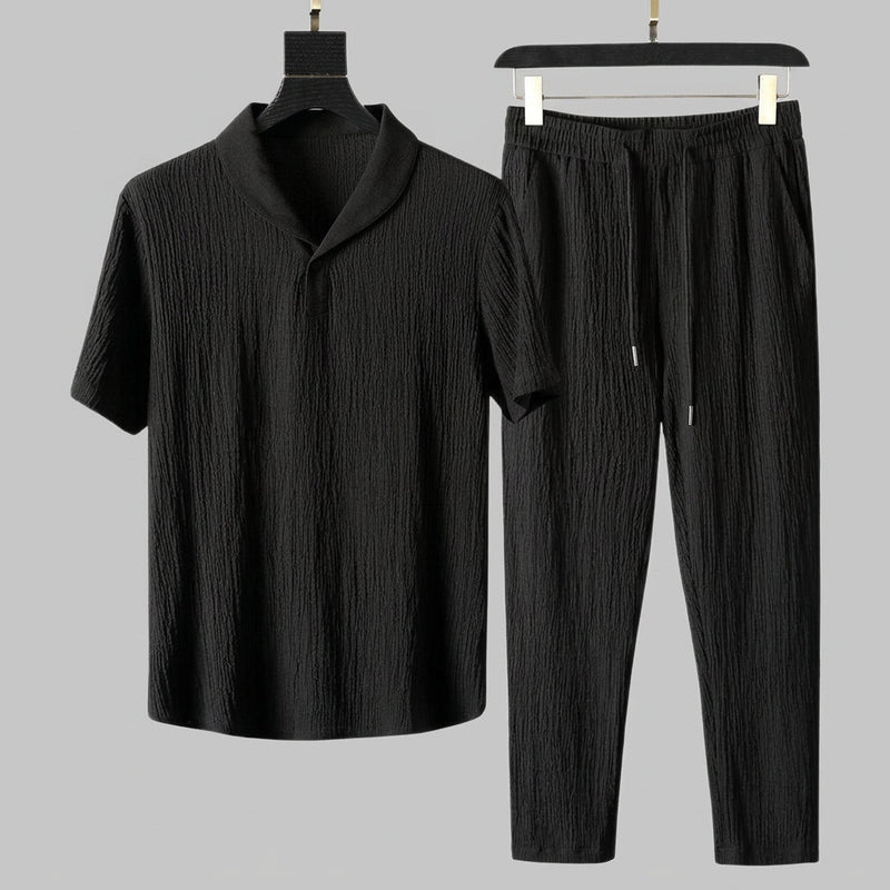 Men’s Textured Polo Tracksuit Set