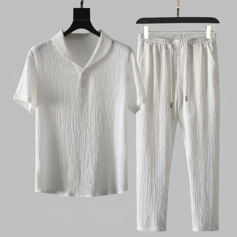 Men’s Textured Polo Tracksuit Set