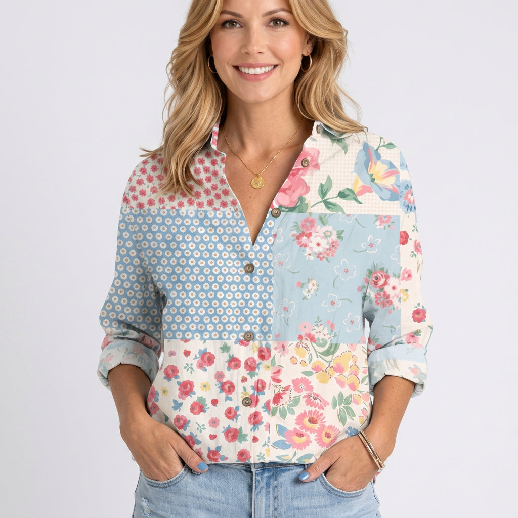 Blouse – Coastal Print Button Front Style