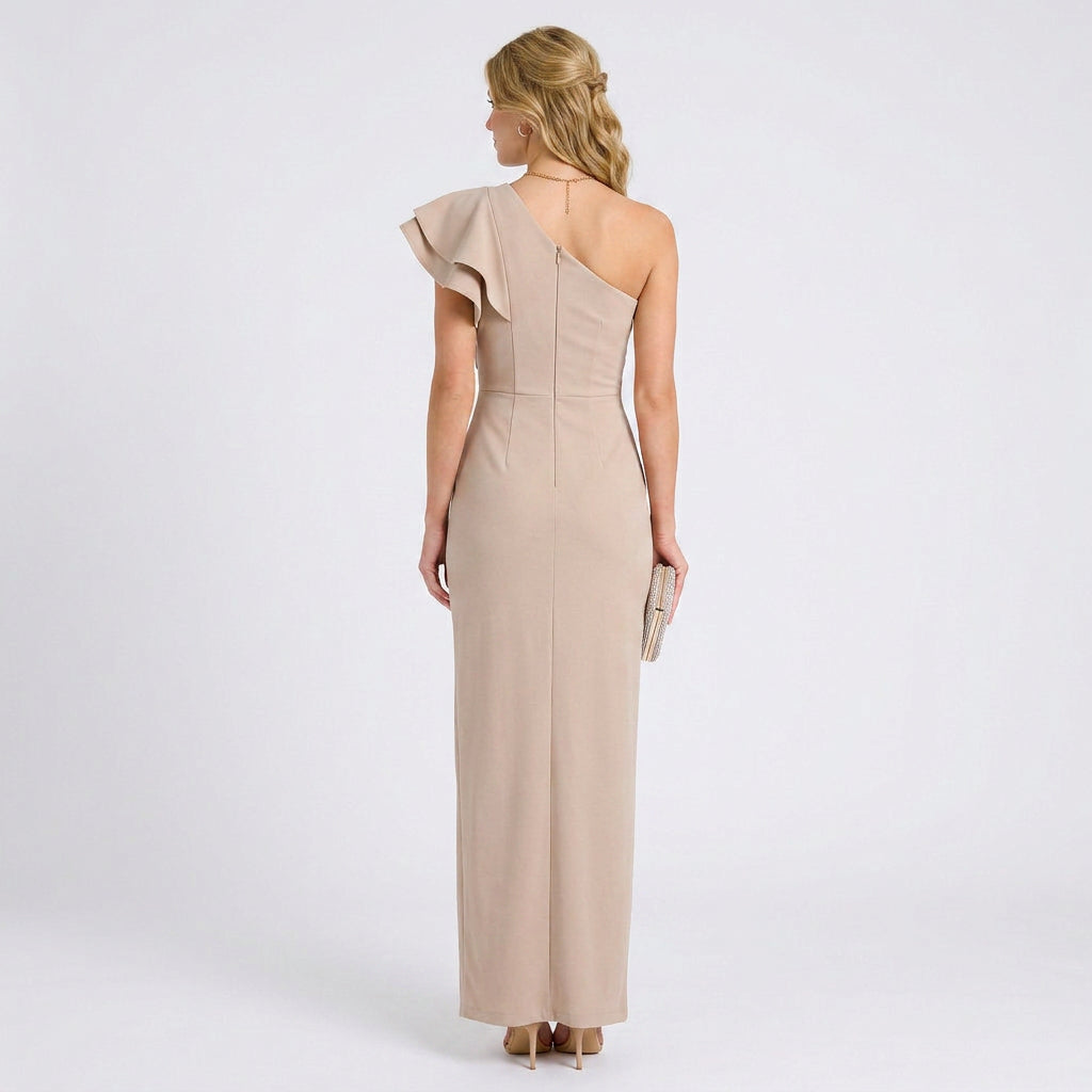 Dress – One Shoulder Ruffle Evening Maxi Dress