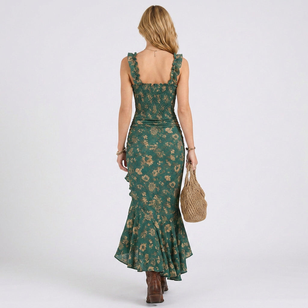 Dress – Floral Ruffle Split Maxi Dress