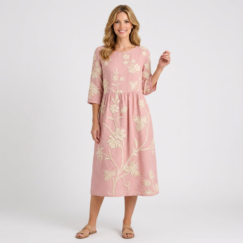 Dress – Embroidered Floral Midi Dress
