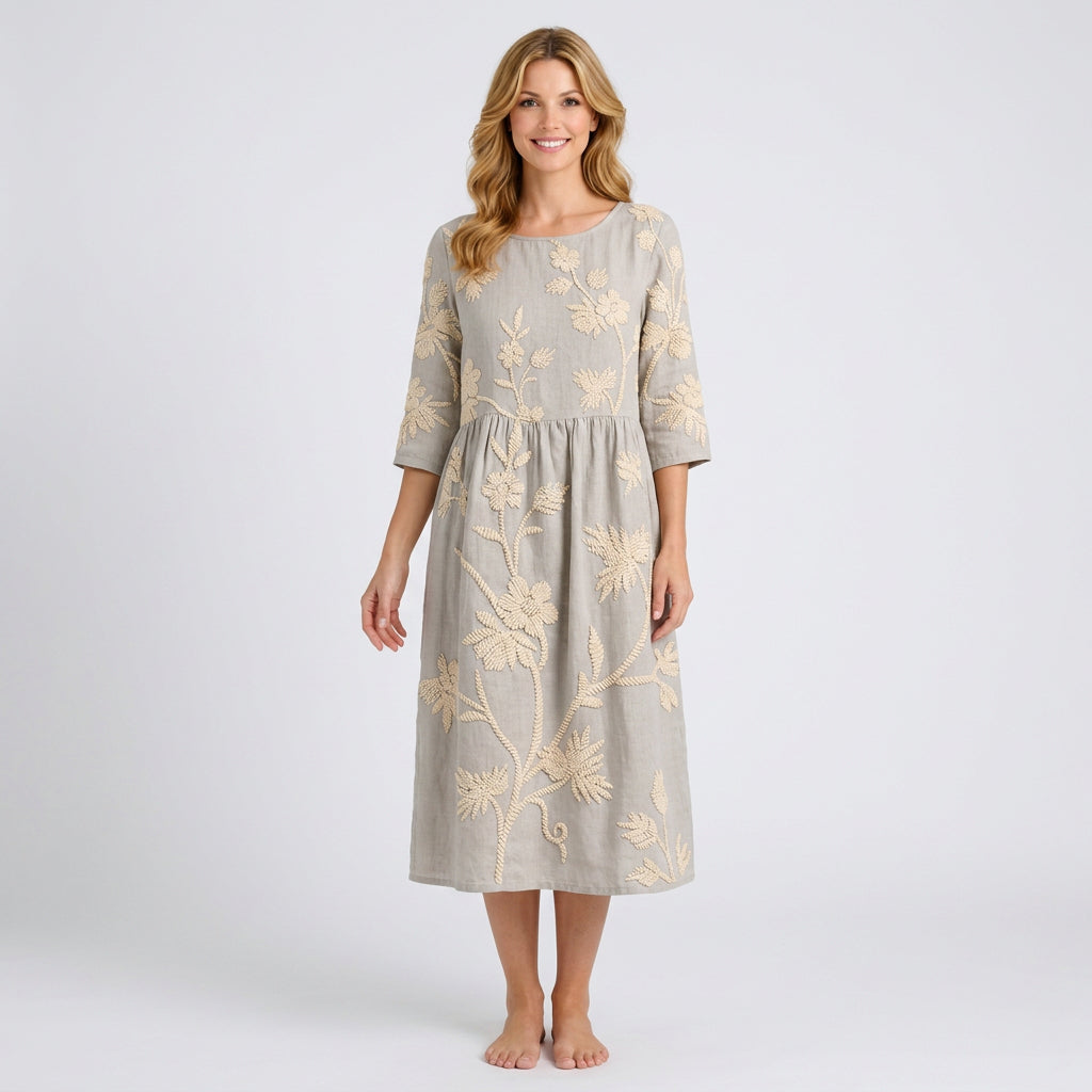 Dress – Embroidered Floral Midi Dress