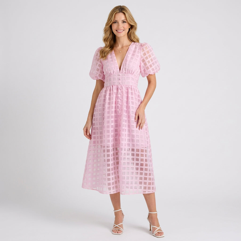 Dress – Cut-Out Check Midi Dress