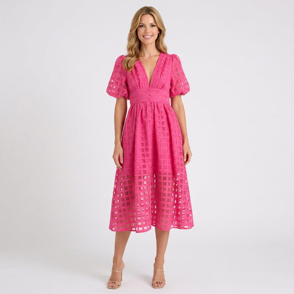 Dress – Cut-Out Check Midi Dress