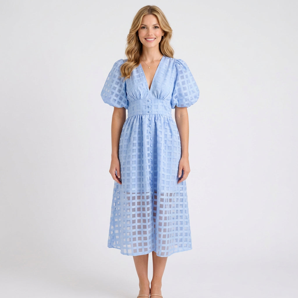Dress – Cut-Out Check Midi Dress