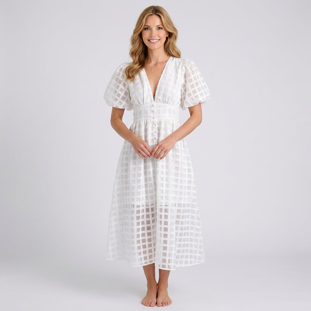Dress – Cut-Out Check Midi Dress