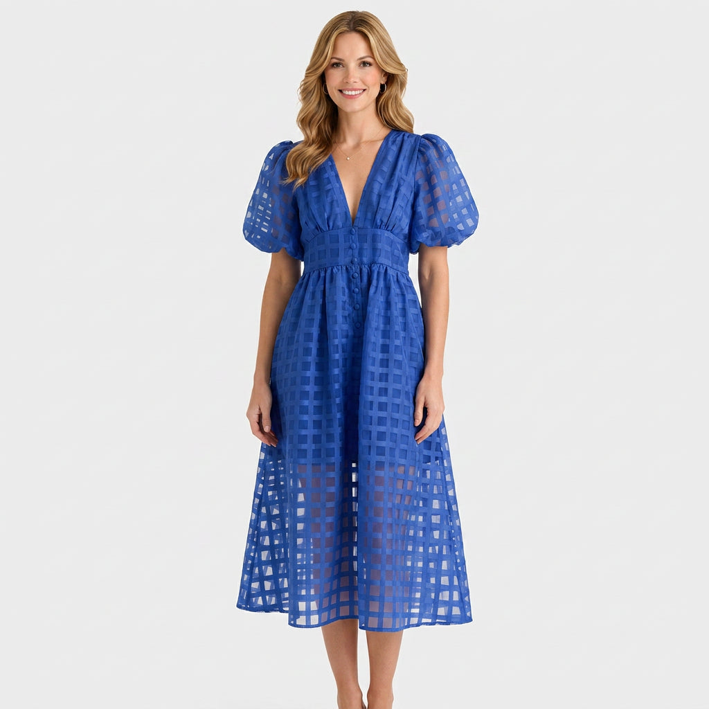 Dress – Cut-Out Check Midi Dress