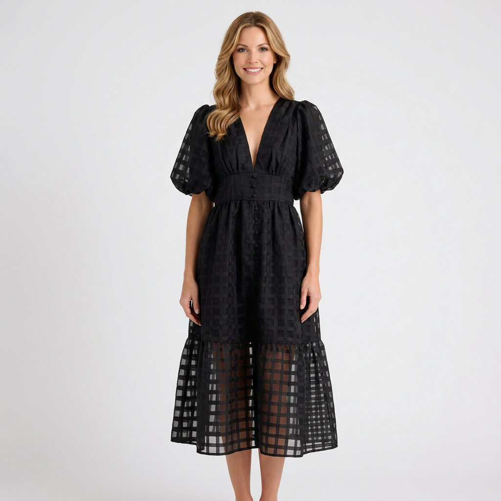 Dress – Cut-Out Check Midi Dress