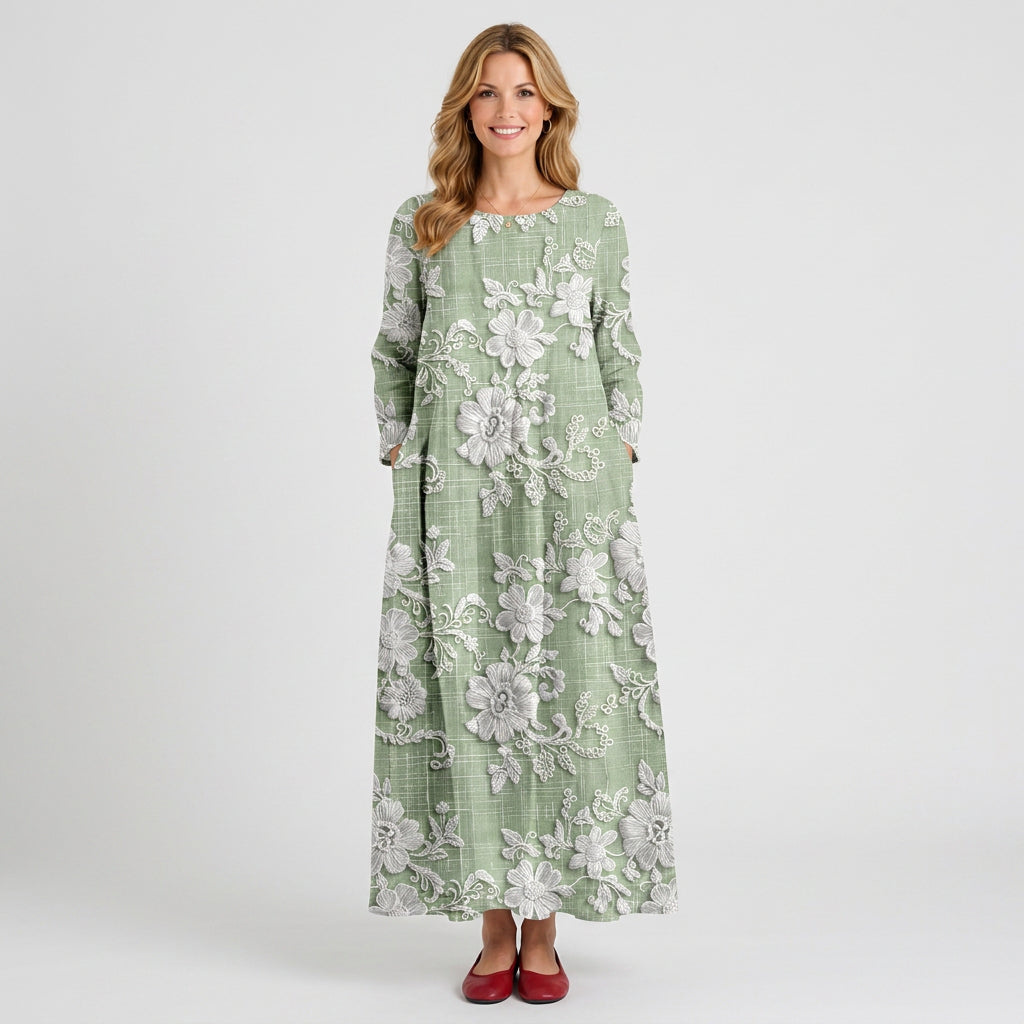 Floral Embroidered Linen Maxi Dress