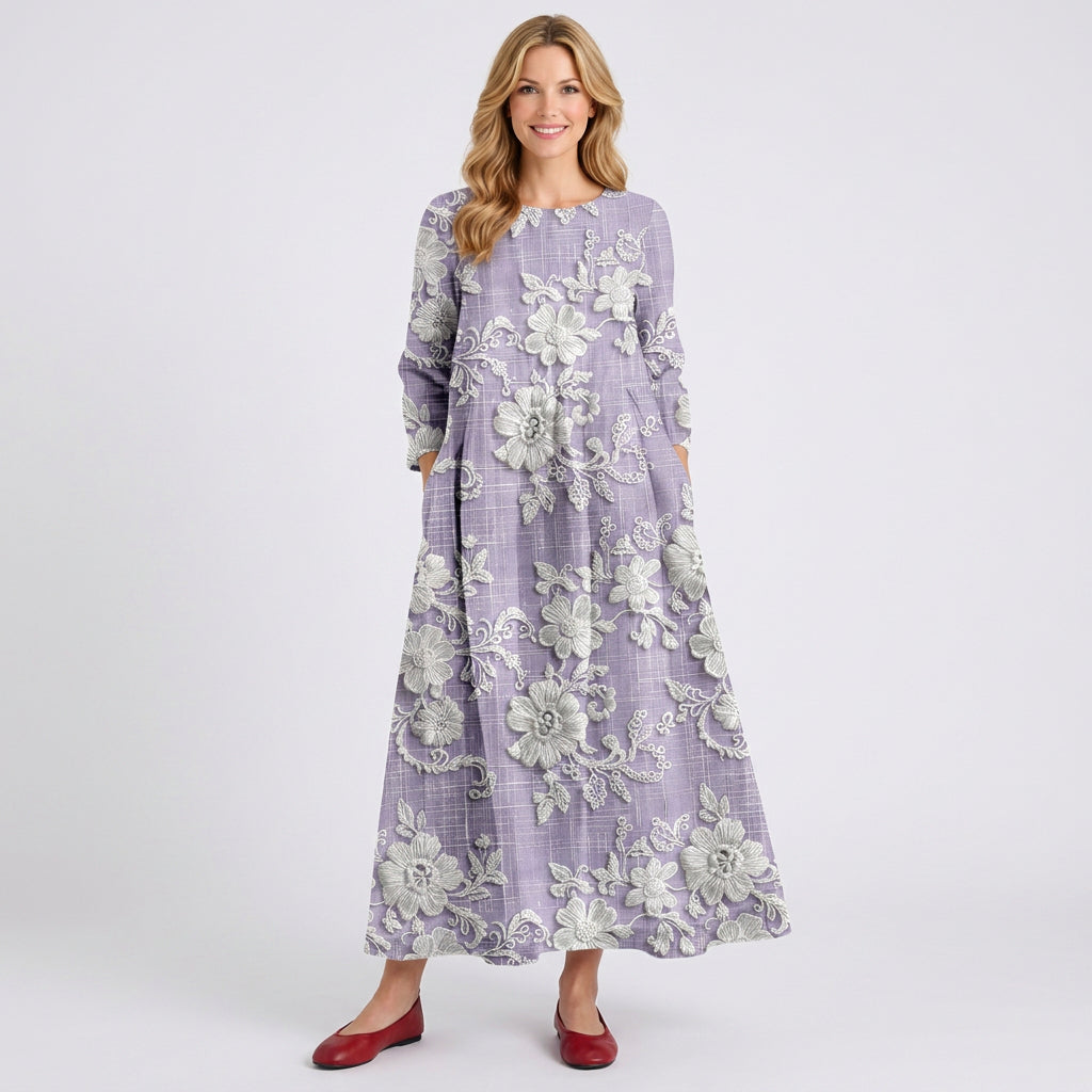 Floral Embroidered Linen Maxi Dress