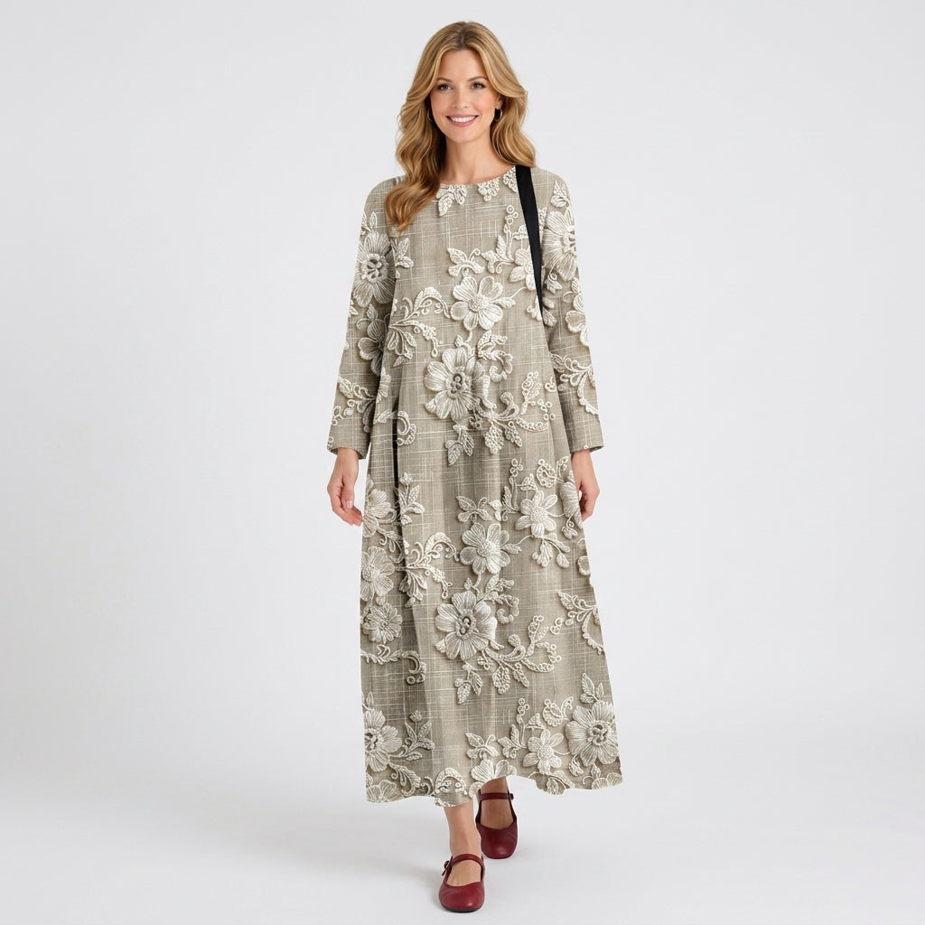 Floral Embroidered Linen Maxi Dress