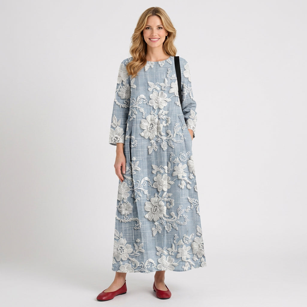 Floral Embroidered Linen Maxi Dress