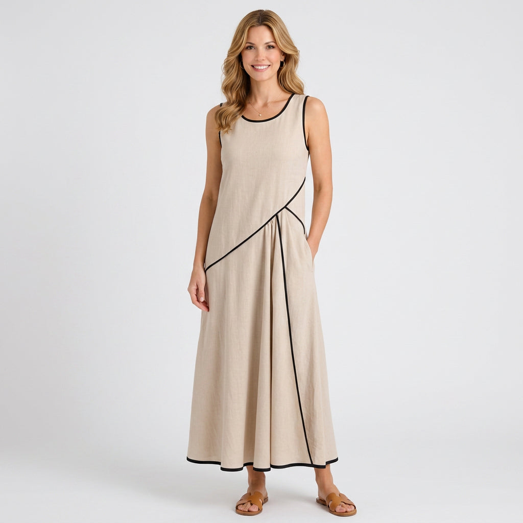 Contrast Trim Sleeveless Resort Maxi Dress