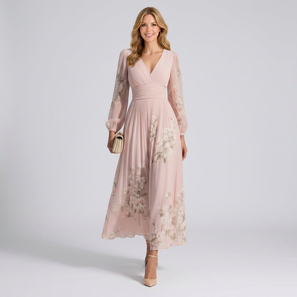 Floral Pleated Empire Waist Maxi Dress