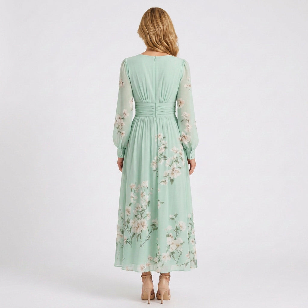 Floral Pleated Empire Waist Maxi Dress