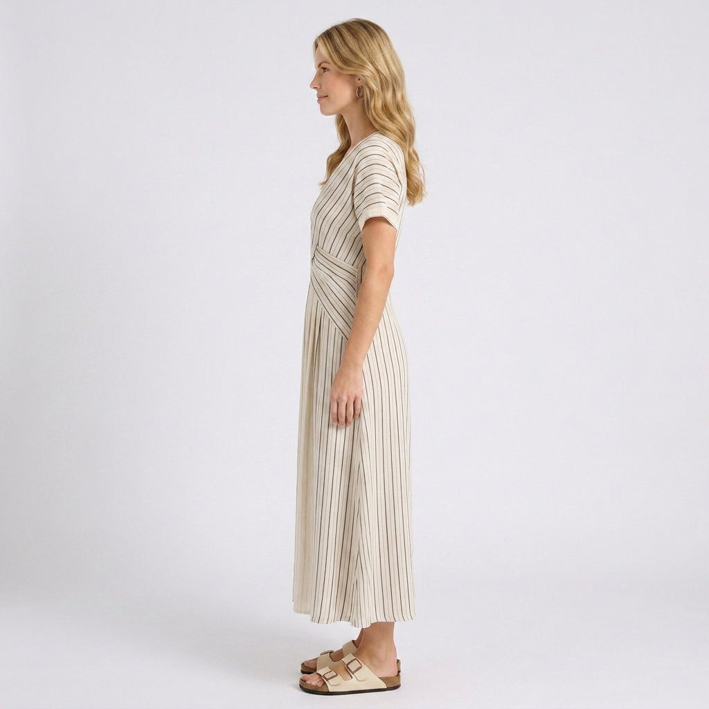 Striped Wrap Waist Midi Dress