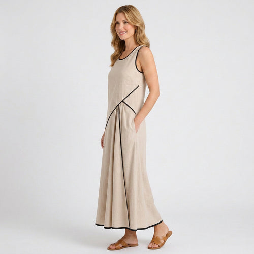 Contrast Trim Sleeveless Resort Maxi Dress