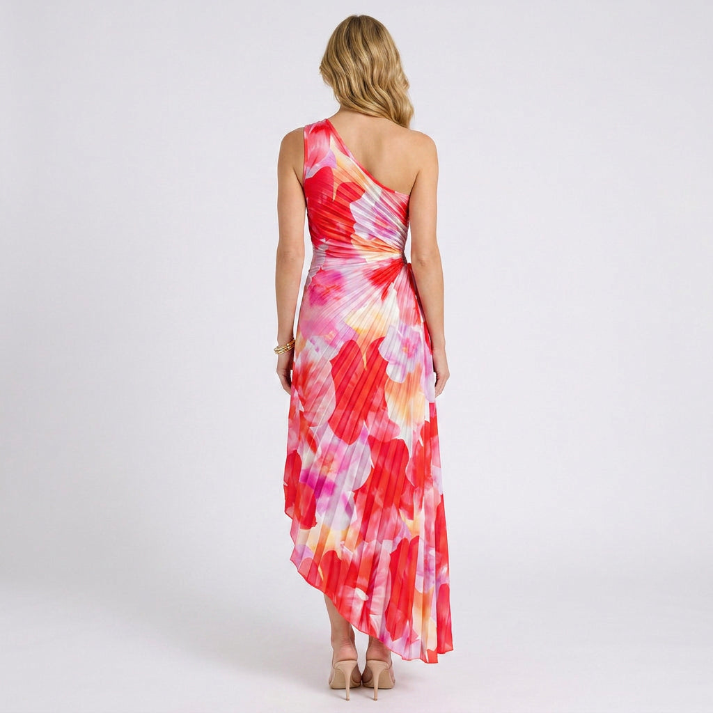 Dress – One Shoulder Floral Pleated Maxi Dress