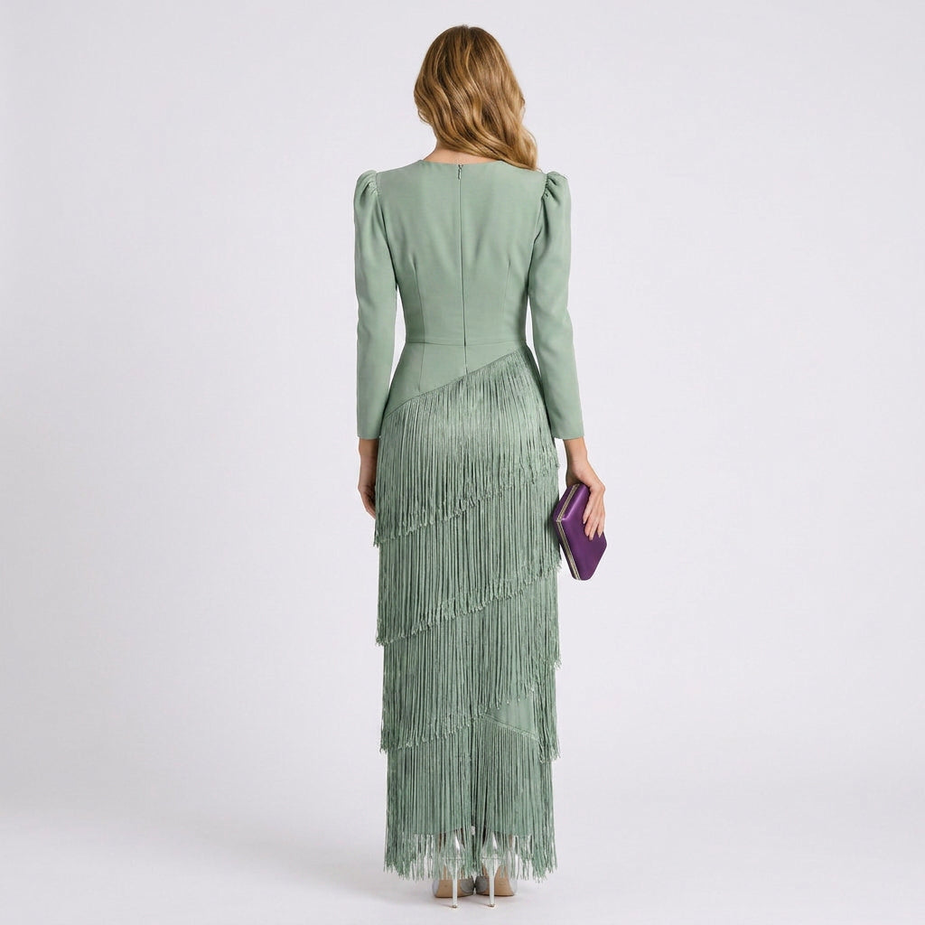 Dress – Fringe Detail Evening Maxi Dress