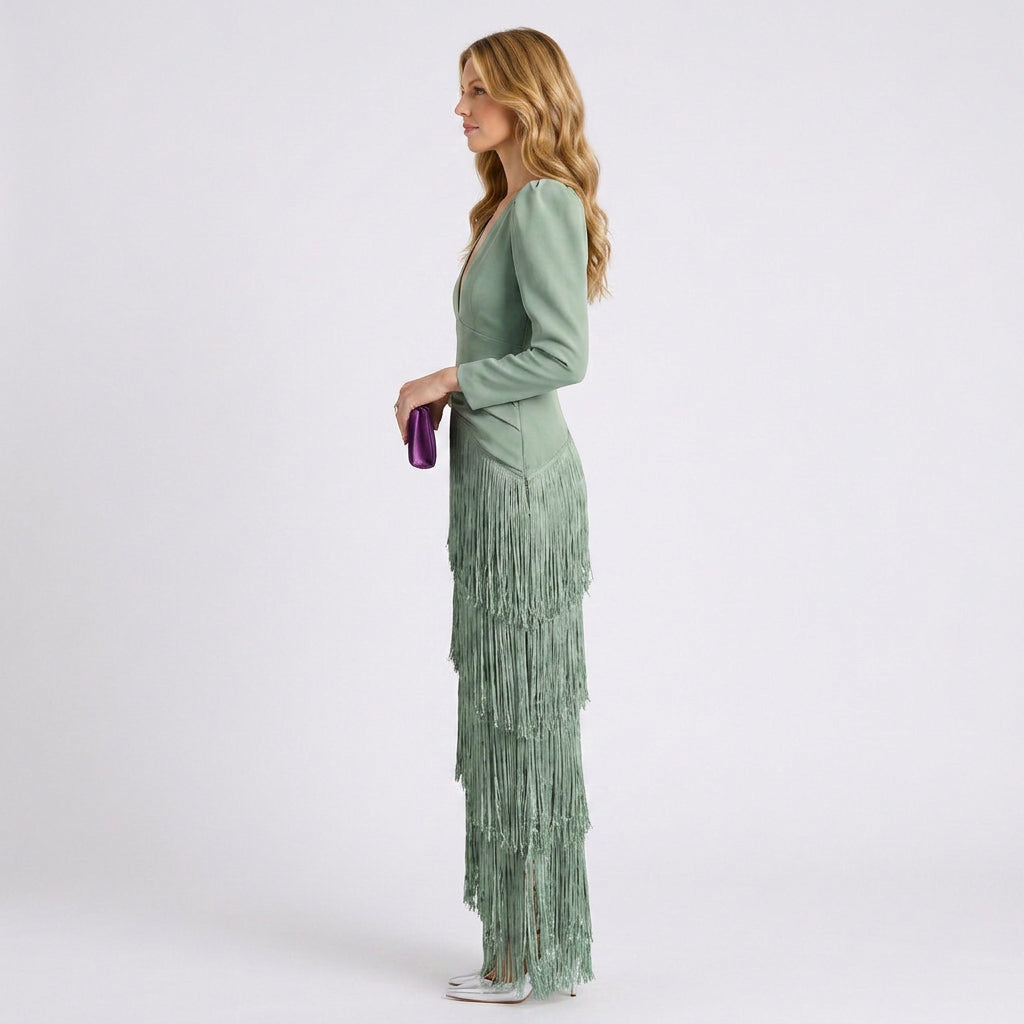 Dress – Fringe Detail Evening Maxi Dress