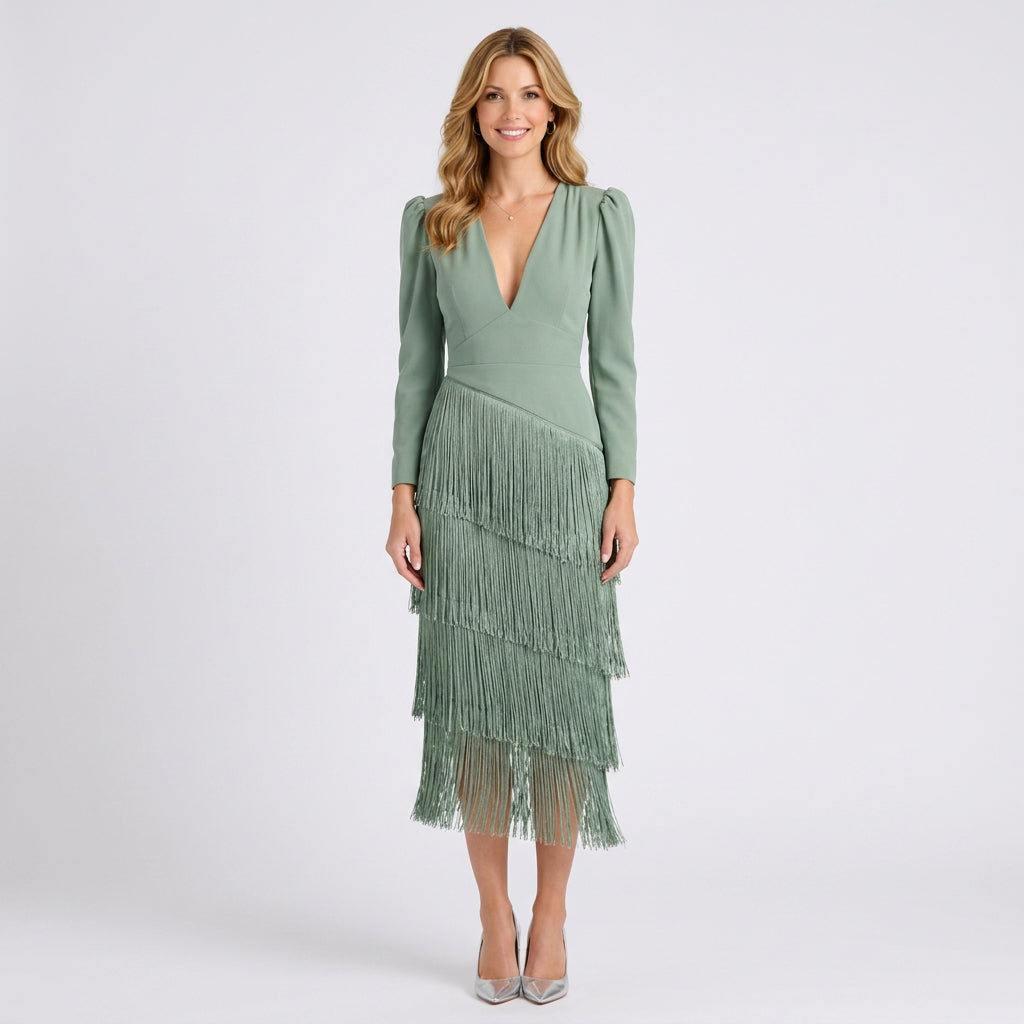 Dress – Fringe Detail Evening Maxi Dress