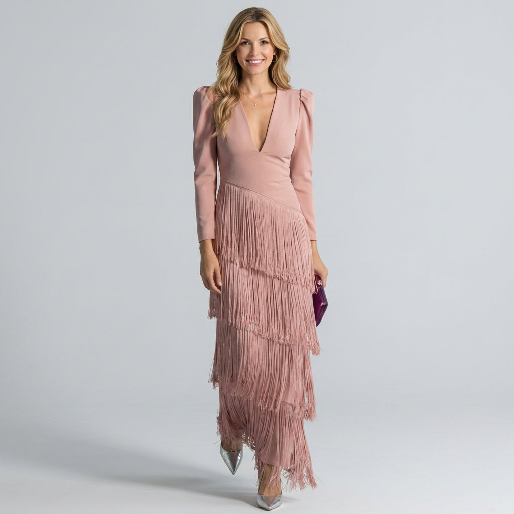 Dress – Fringe Detail Evening Maxi Dress