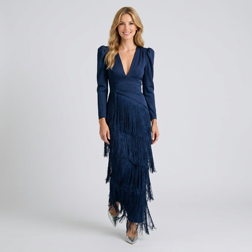 Dress – Fringe Detail Evening Maxi Dress