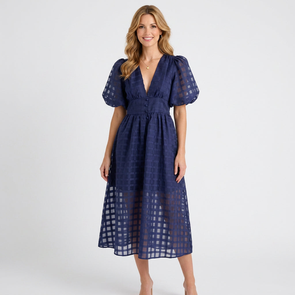 Dress – Cut-Out Check Midi Dress