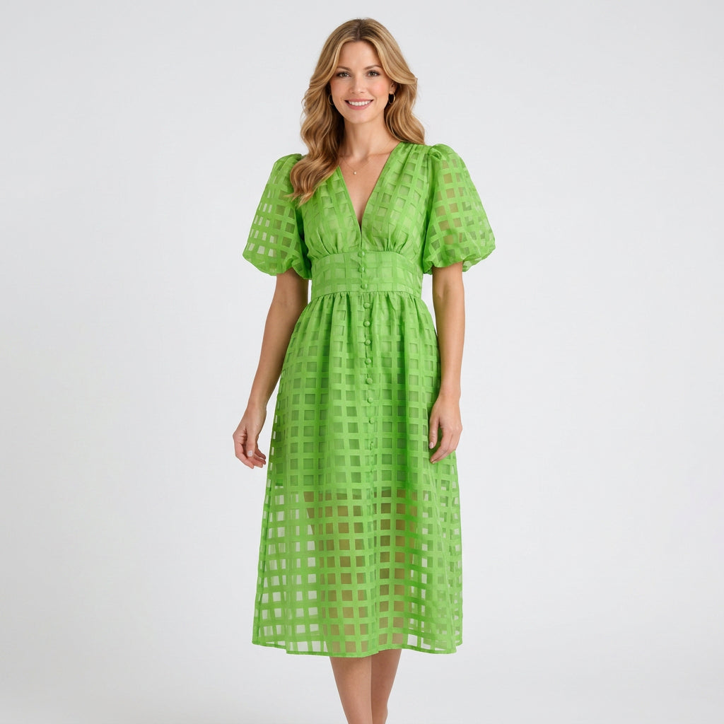 Dress – Cut-Out Check Midi Dress