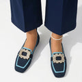 Crystal Buckle Square-Toe Ballet Flats