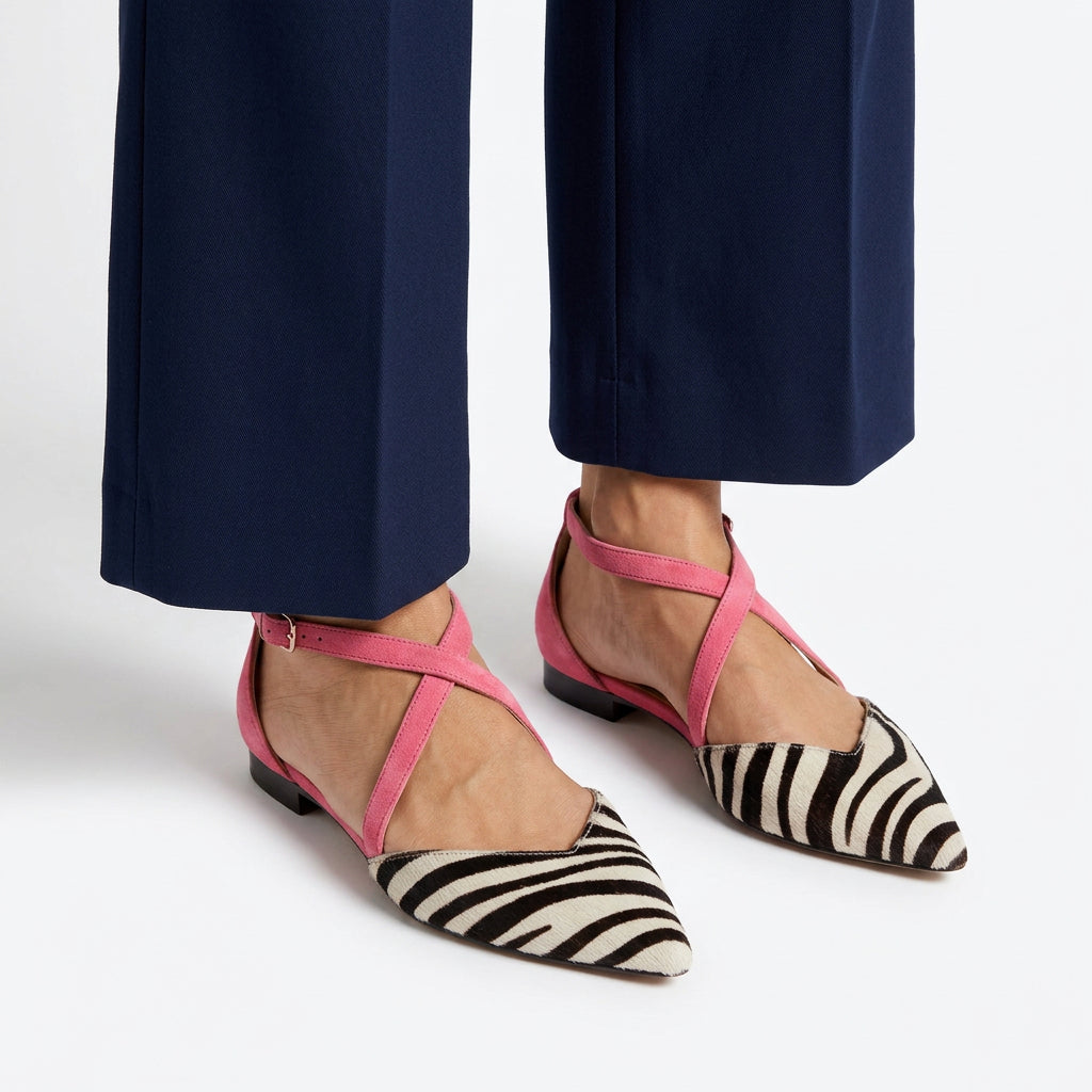 Zebra Print Pointed Slingback Flats