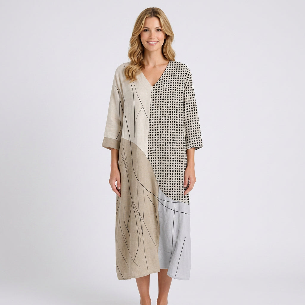 Abstract Linen Blend Midi Dress