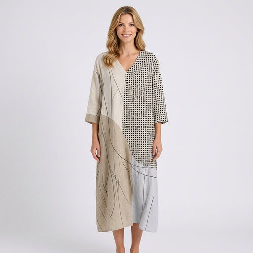Abstract Linen Blend Midi Dress