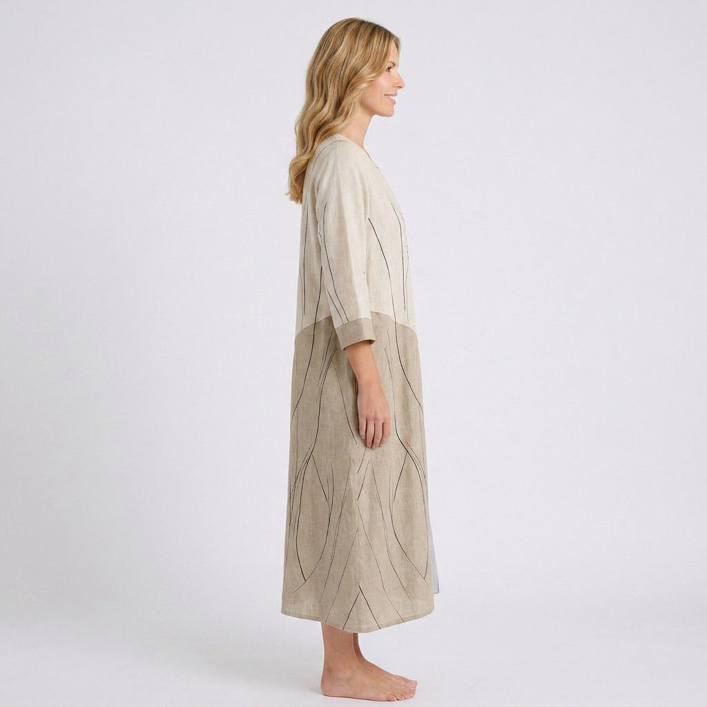 Abstract Linen Blend Midi Dress