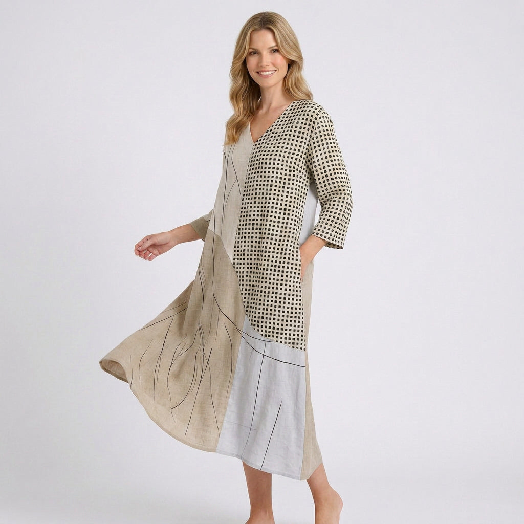 Abstract Linen Blend Midi Dress