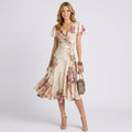 Floral Ruched Wrap Midi Dress