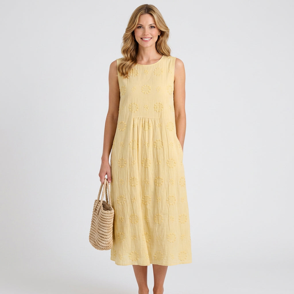 Embroidered Sleeveless Midi Dress