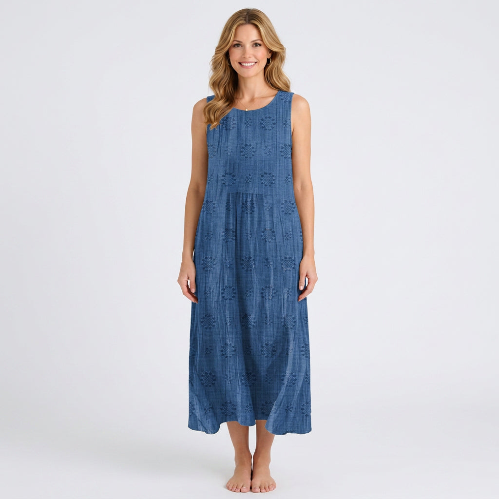 Embroidered Sleeveless Midi Dress