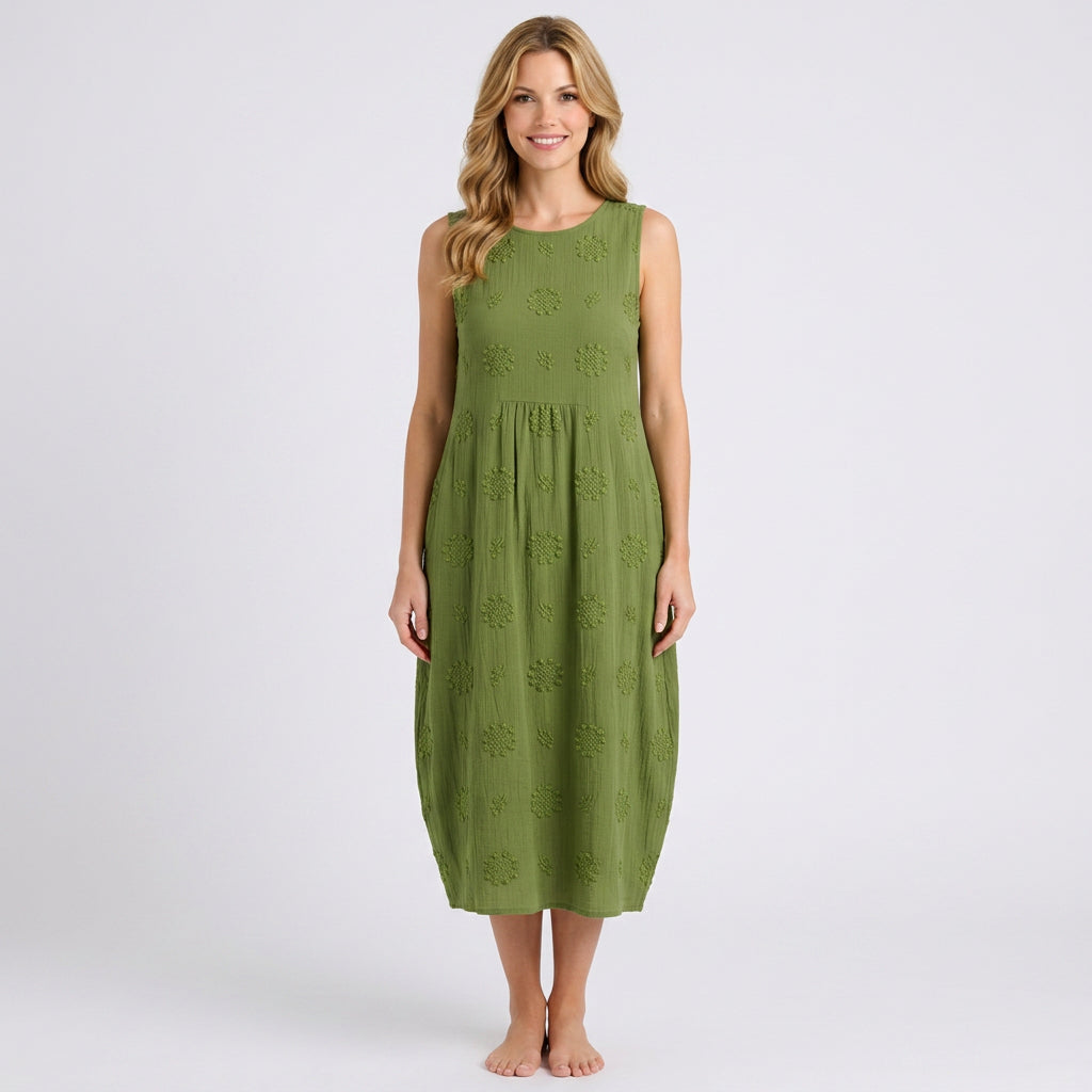 Embroidered Sleeveless Midi Dress