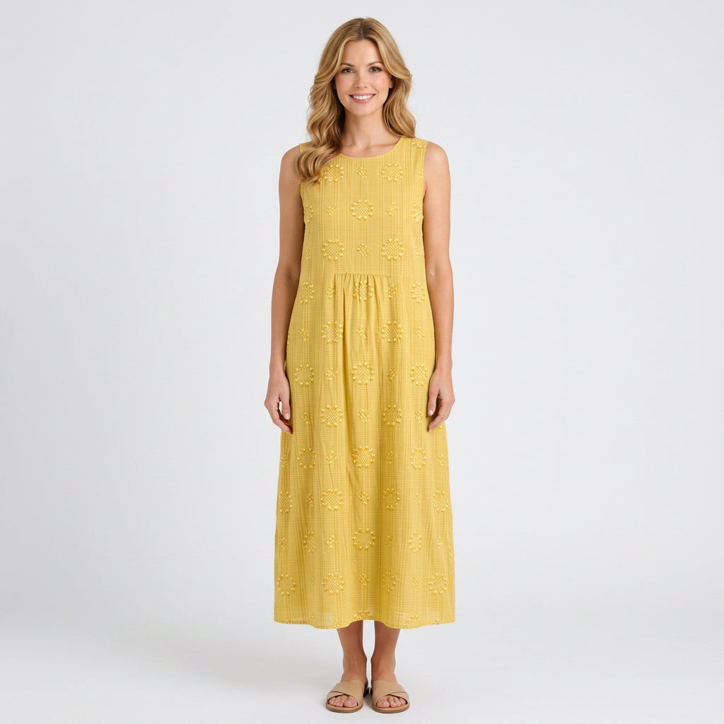 Embroidered Sleeveless Midi Dress