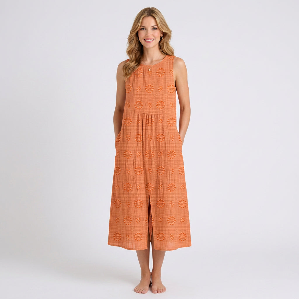 Embroidered Sleeveless Midi Dress