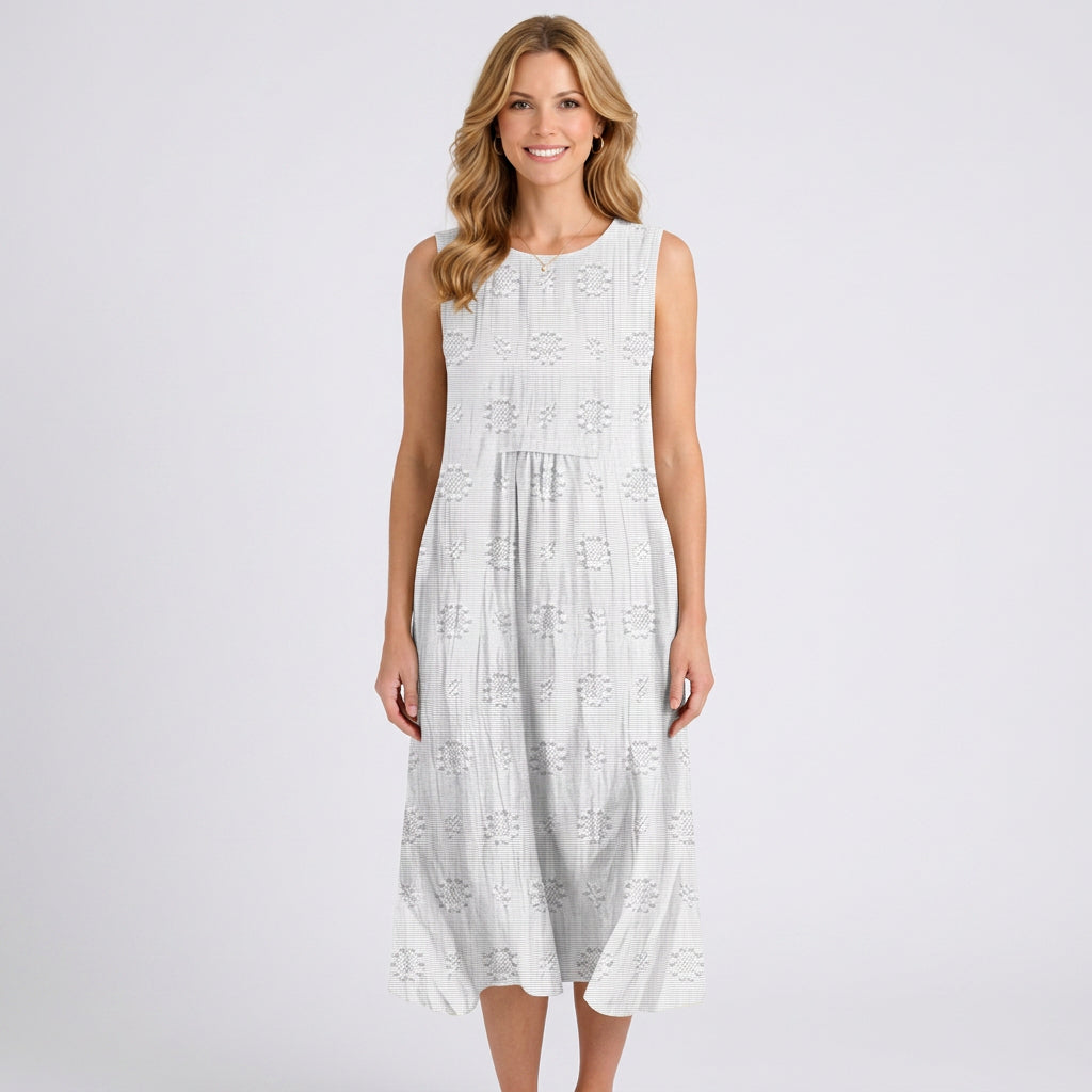 Embroidered Sleeveless Midi Dress