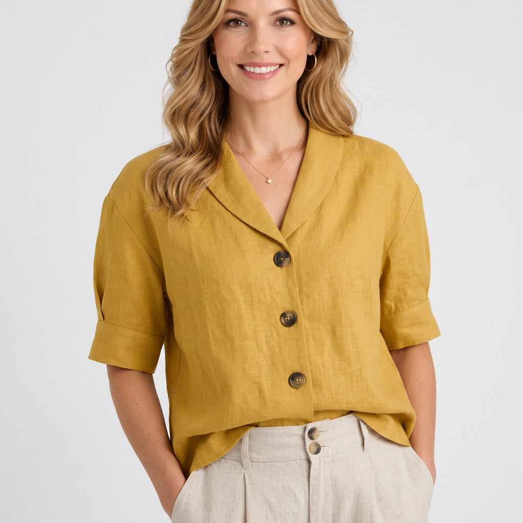 Linen Button Front Blouse