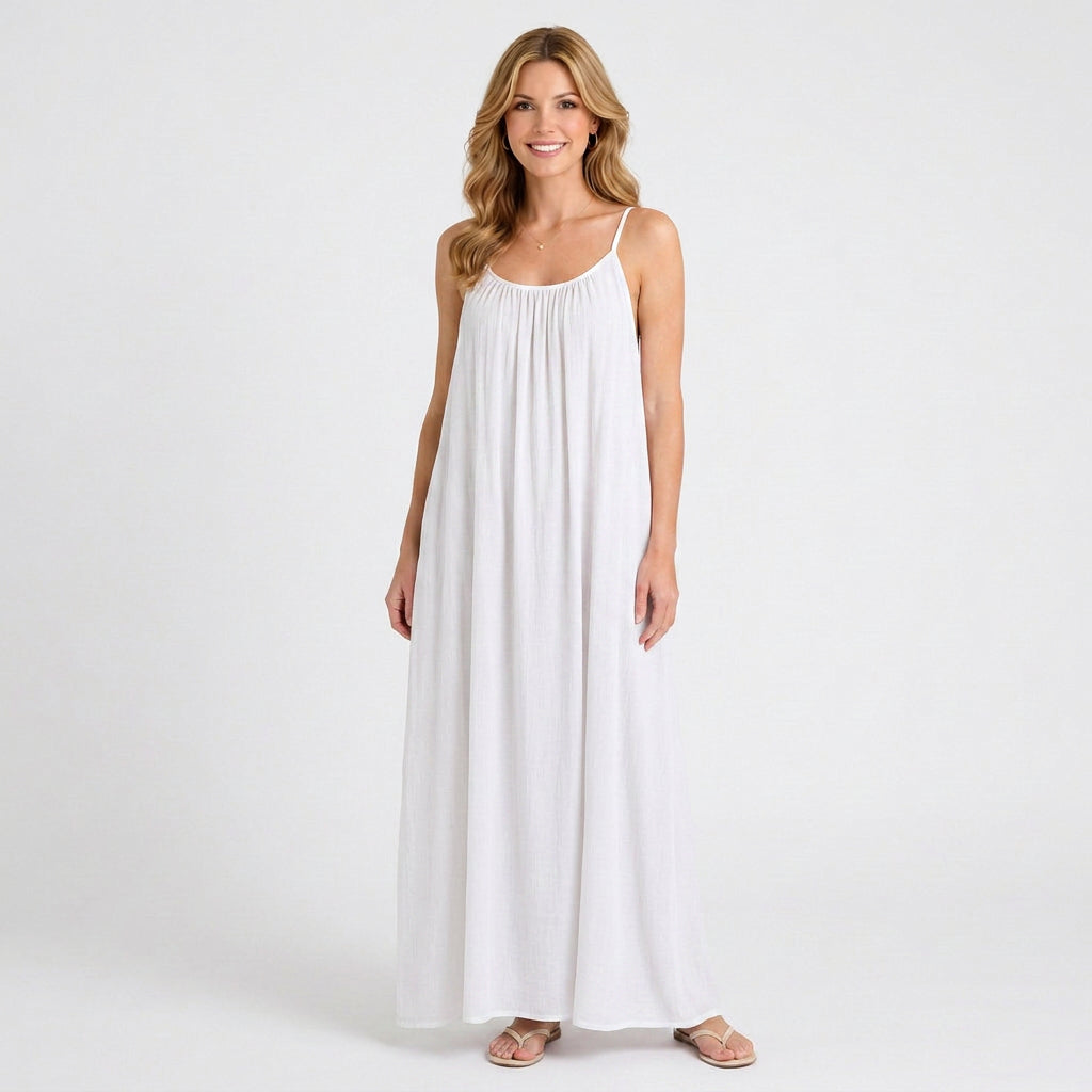 Gathered Neck Sleeveless Maxi Dress