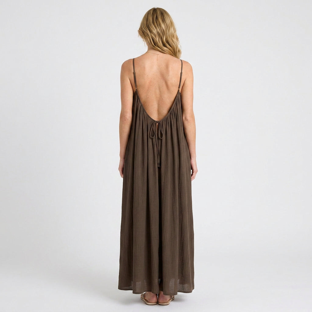 Gathered Neck Sleeveless Maxi Dress