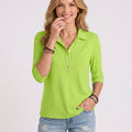 Button Collared Three-Quarter Sleeve Top
